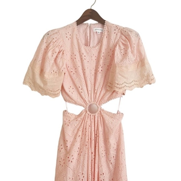 VICI Delilah Eyelet Cutout Maxi Dress Peach Pink Small S NWT boho romantic - Picture 4 of 16